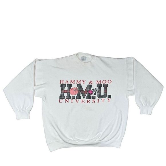 Vintage‎ Hammy and Moo University Hamwear Sweatshirt White One Size Fits All - Picture 1 of 10